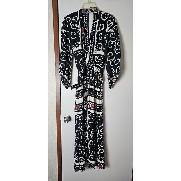 ZARA PRINTED PAREO Morocco MAXI LONG DRESS WRAP Women's Size XS Black - Picture 2 of 9